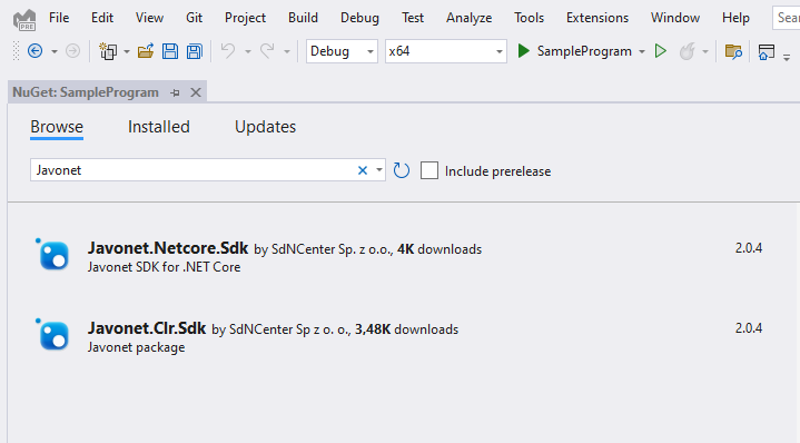 Install Javonet in Nuget
